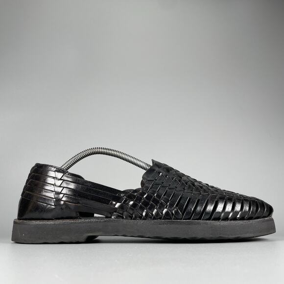 Sunsteps Men’s 9.5 Black Leather Slip On Hand Woven Fisherman Sandals Casual GUC - Picture 5 of 9